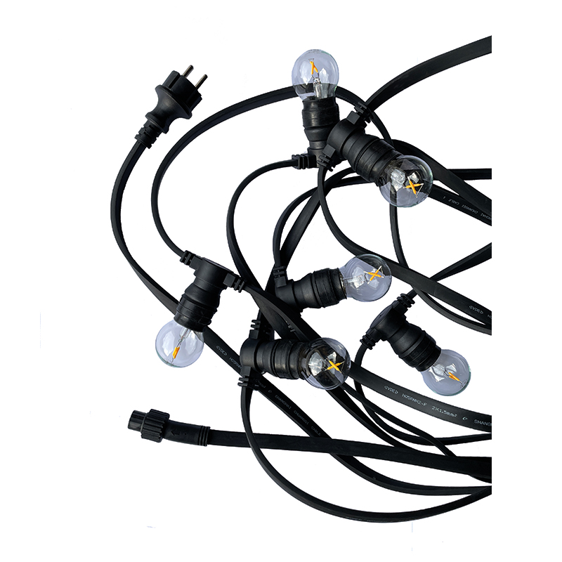 e3light LED Chain, 30xB22 lyskæde, 30mtr, Sort fladkabel. - Billede 2