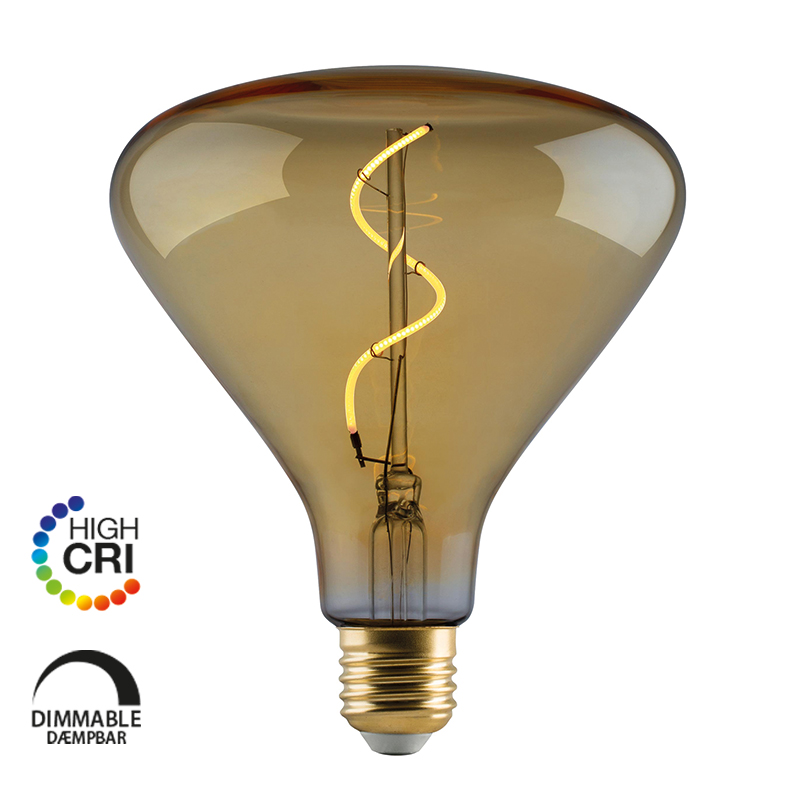 e3light LED Vintage BR140 E27 Spiral, 920, 90lm Dimmable, Gylden