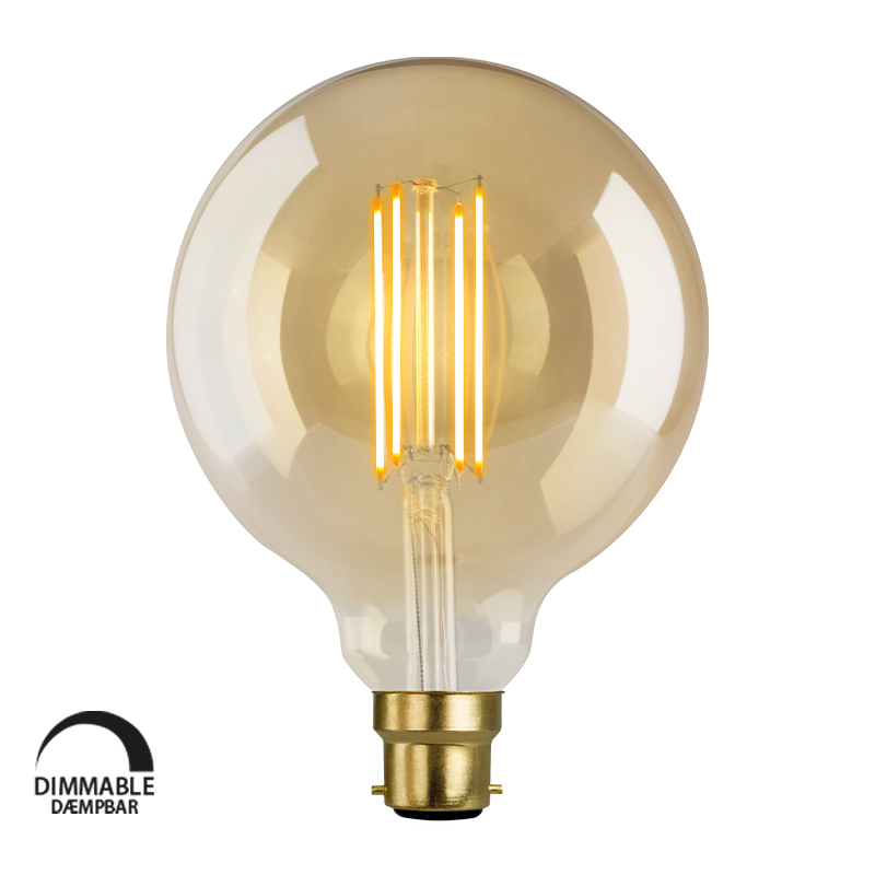 e3light LED Vintage G125 B22, 820, 280lm Dimmable, Gylden