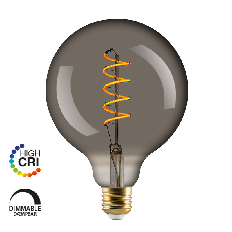 e3light LED Vintage G125 E27 Spiral, 922, 140lm, Dimmable, Røgfarvet