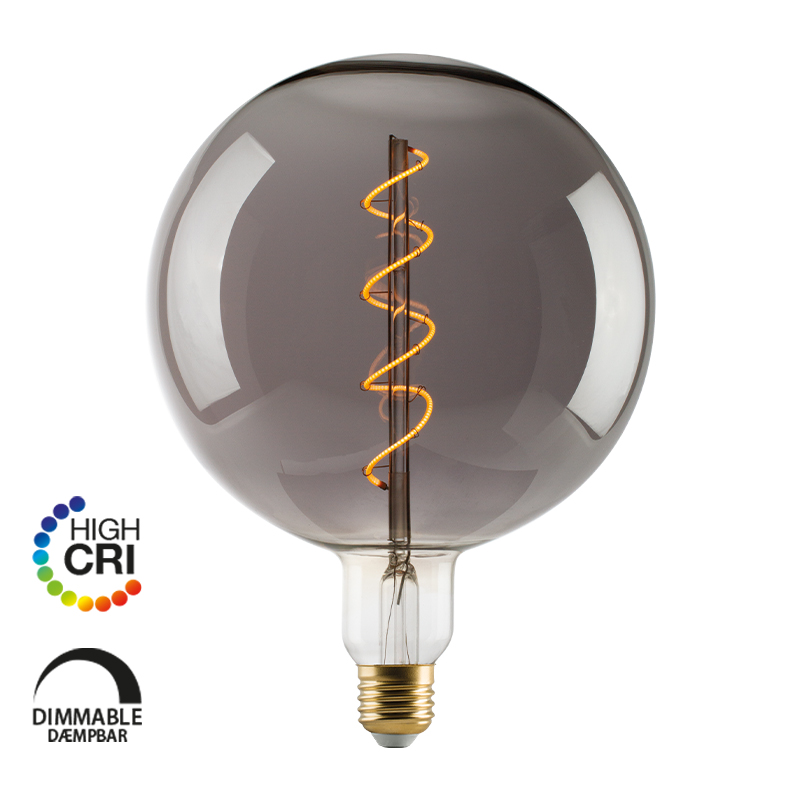 e3light LED Vintage G180 E27 Spiral, 922, 100lm Dimmable, Røgfarvet