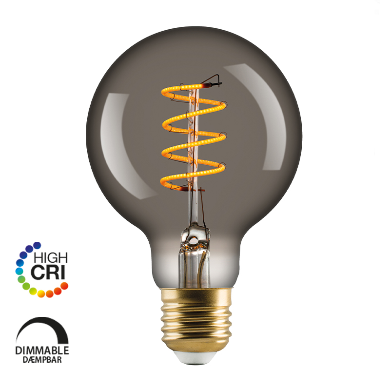 e3light LED Vintage G80 E27 Spiral, 918, 110lm, Dimmable, Røgfarvet