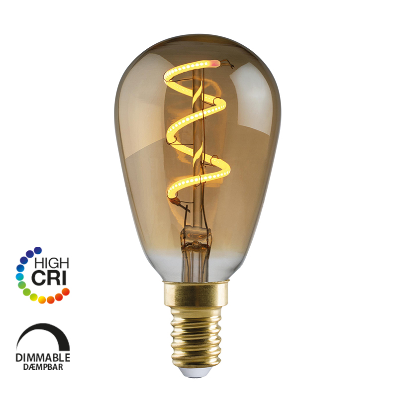 e3light LED Vintage ST45 E14 Spiral, 922, 90lm, Dimmable, Gylden