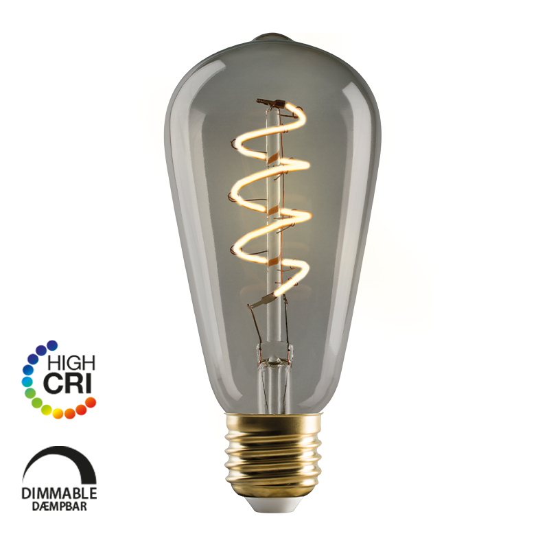 e3light LED Vintage ST64 E27 Spiral, 922, 140lm, Dimmable, Røgfarvet
