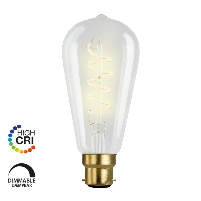 e3light LED Vintage ST64 B22, 922, 180lm Dimmable, Klar, CRI90