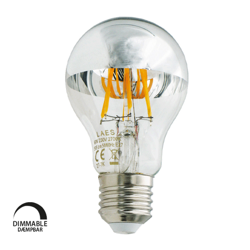 Laes LED A60 E27 595lm 827 Filament topforspejlet, Dæmpbar, Krom