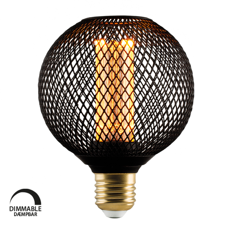 Lines&Curves LED Vintage G95 E27, 818, 90lm Dimmable Sort trådnet